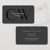 Stijlvol uniek grijs zwart monogram visitekaartje (Voorkant / Achterkant)