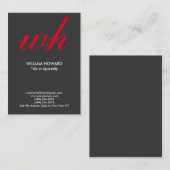 Stijlvol verticaal modern monogram grijs rood visitekaartje (Voorkant / Achterkant)