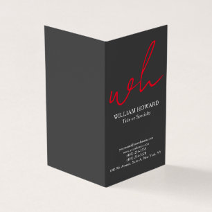 Stijlvol Verticaal Modern Monogram Grijs Rood Visitekaartje