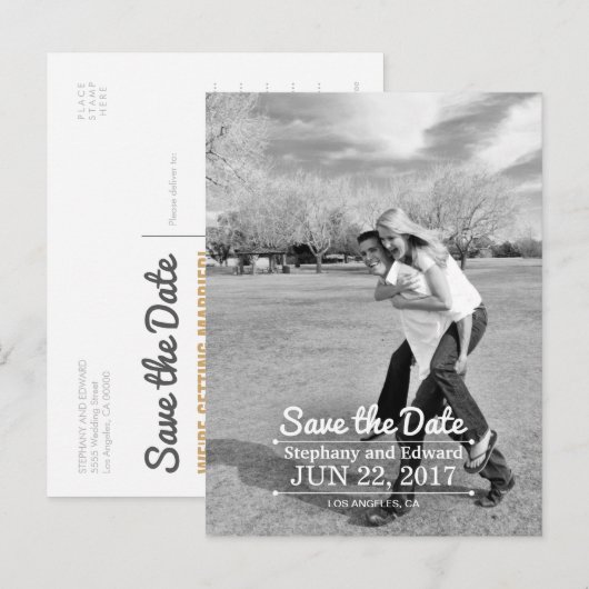 Stijlvol Verticaal sparen de Datum Foto Briefkaart (Voorkant / Achterkant)