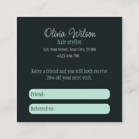 Stijlvol Verwijs een vriend Kaarten voor haar styl Vierkante Visitekaartje (Achterkant)