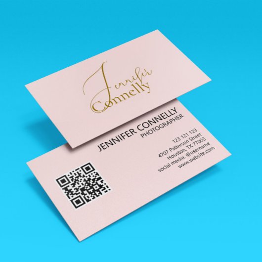 Stijlvol Visitekaartje met Blush Roze QR Code
