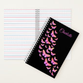Stijlvol vlinderpatroon Voeg naam toe Roze en Zwar Notitieboek (Binnen)