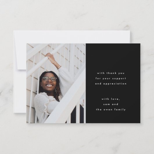 stijlvol voguish black chic smart afstudeerder fot bedankkaart (Achterkant)