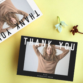 stijlvol voguish black chic smart afstudeerder fot bedankkaart