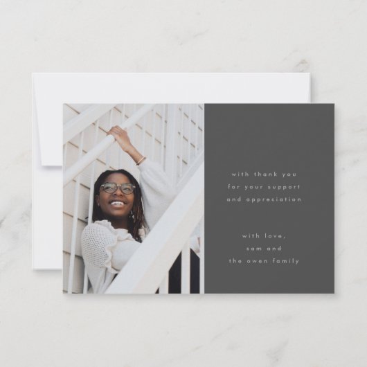 stijlvol voguish grijs afstudeerder foto bedankkaart (Achterkant)