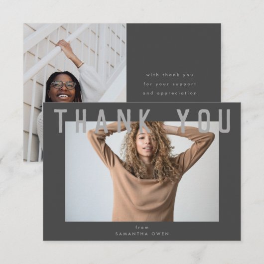 stijlvol voguish grijs afstudeerder foto bedankkaart (Voorkant / Achterkant)