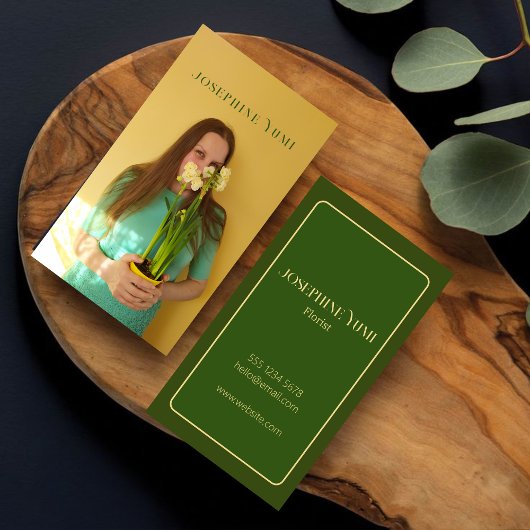 Stijlvol volledig verticaal foto groen & geel scri visitekaartje