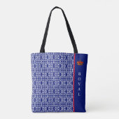 Stijlvol vormig diamantpatroon in blauw en wit tote bag (Achterkant)