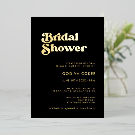 Stijlvol Vrijgezellenfeest met retro zwart en goud Folie Uitnodiging (Staand Voorkant)