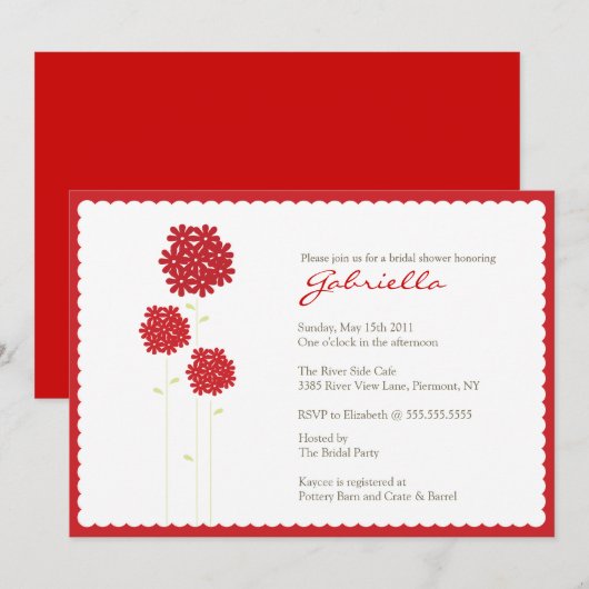 Stijlvol Vrijgezellenfeest met rode bloemen uitnod Kaart (Voorkant / Achterkant)