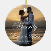 Stijlvol vrolijk ooit na, trouwfoto minimaal keramisch ornament (Voorkant)