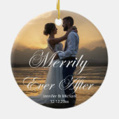 Stijlvol vrolijk ooit na, trouwfoto minimaal keramisch ornament (Achterkant)