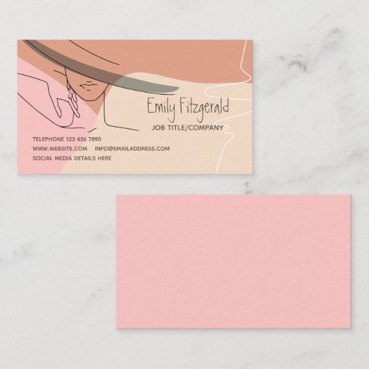 Stijlvol Vrouw lijntekening in Pet handroze crème Visitekaartje (Voorkant / Achterkant)