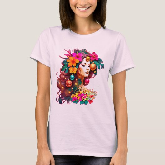 Stijlvol Vrouwen T-shirt met Feestelijke Tropische (Voorkant)