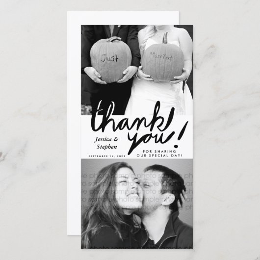 Stijlvol vun handschrift Dank u twee fotokaarten Bedankkaart (Voorkant / Achterkant)