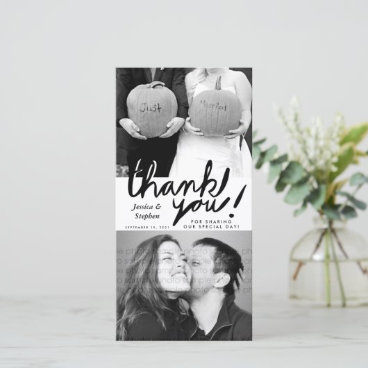 Stijlvol vun handschrift Dank u twee fotokaarten Bedankkaart (Staand voorkant)