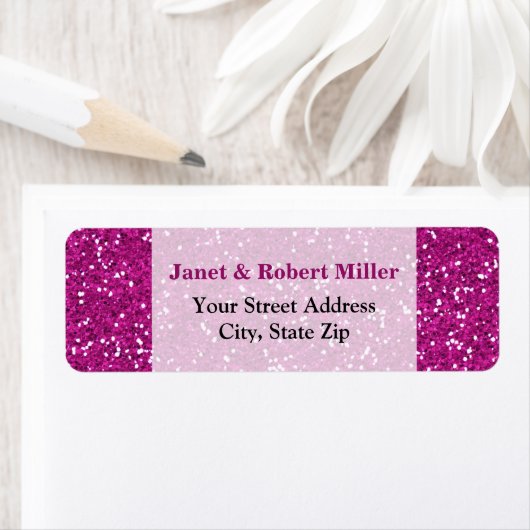 Stijlvol, warm roze glitter etiket (Insitu)