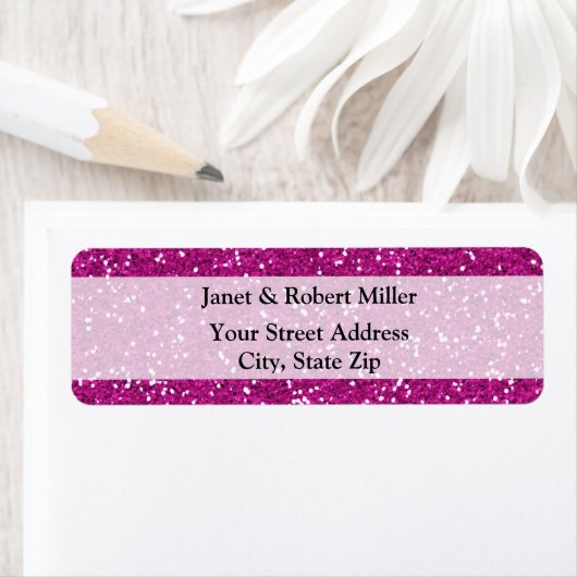 Stijlvol, warm roze glitter etiket (Insitu)