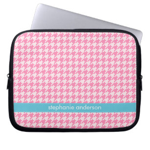 Stijlvol, warm roze houndstooth-patroon laptop sleeve
