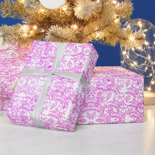 Stijlvol waterverf roze bloempatroon op wit cadeaupapier