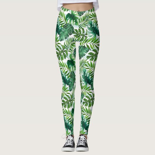 Stijlvol Waterverf Tropische bladeren Patroon Leggings (Voorkant)