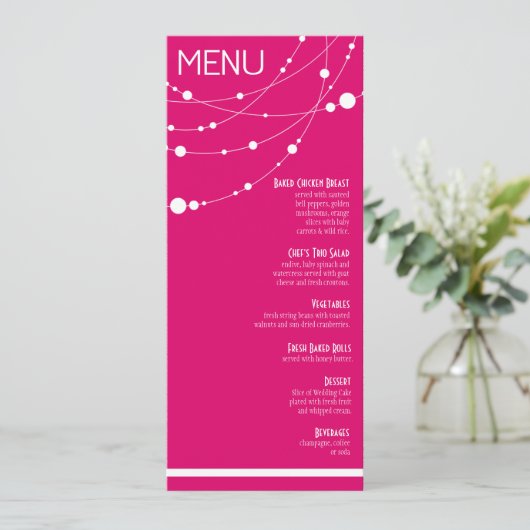 Stijlvol Weddenmenu | fuschia Menu (Staand voorkant)