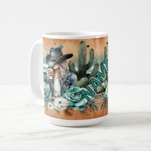Stijlvol Western ontwerp met Cactus en Cowgirl Koffiemok