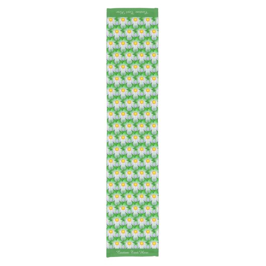 Stijlvol White Daisy Pattern Groen Gepersonaliseer Korte Tafelloper (Voorkant)