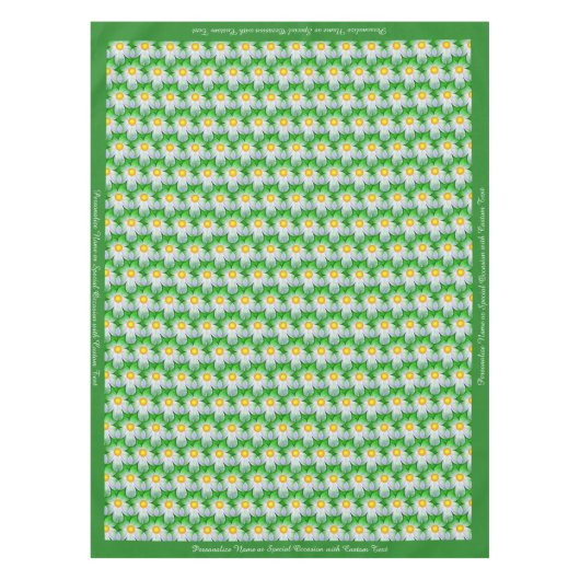 Stijlvol White Daisy Pattern Groen Gepersonaliseer Tafelkleed (Voorkant)
