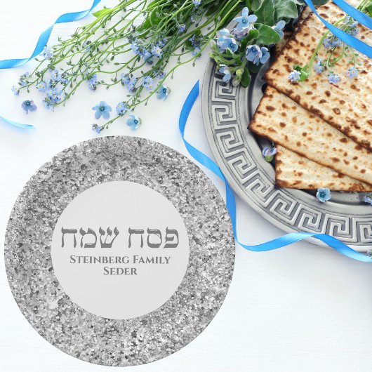Stijlvol White en Silver Hebrew Happy Passover Papieren Bordje