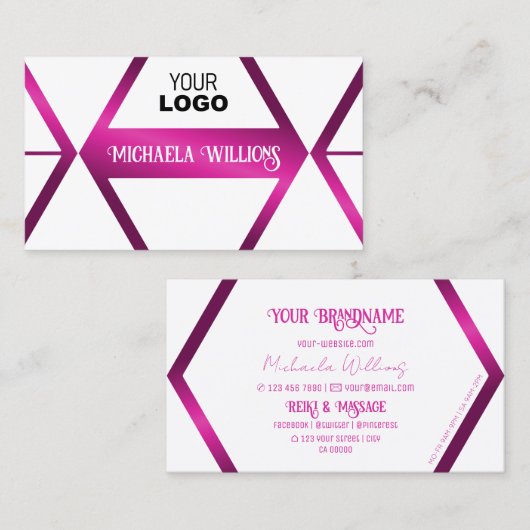 Stijlvol White Geometric Shimmery Pink met Logo Visitekaartje (Voorkant / Achterkant)