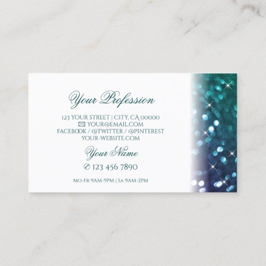 Stijlvol wit Blauwgroen Paars met spaarglitter mod Visitekaartje (Achterkant)