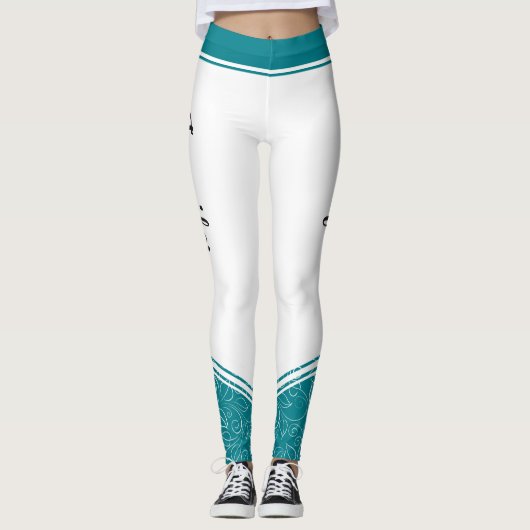 Stijlvol wit en blauwgroen blauw wit floreel leggings (Voorkant)