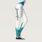 Stijlvol wit en blauwgroen blauw wit floreel leggings (Rechts)