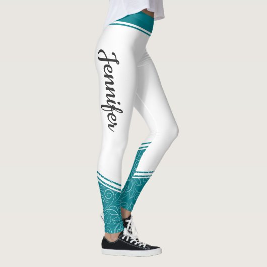 Stijlvol wit en blauwgroen blauw wit floreel leggings (Rechts)