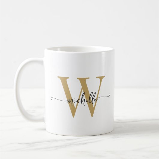 Stijlvol Wit en Goud Monogram Naam Script Koffiemok (Links)