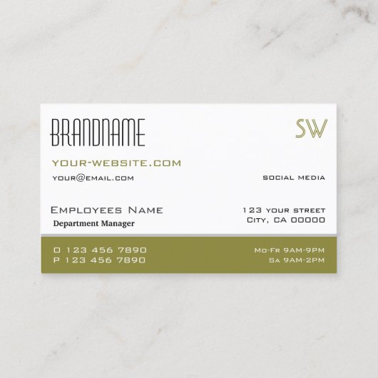 Stijlvol wit en olijfgroen met monogram visitekaartje (Achterkant)