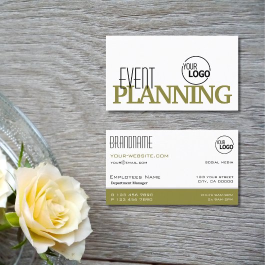 Stijlvol Wit en Olijfgroen Modern met Logo Visitekaartje