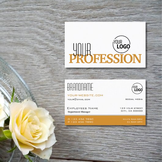 Stijlvol wit en Oranje Eenvoudig modern met Logo Visitekaartje