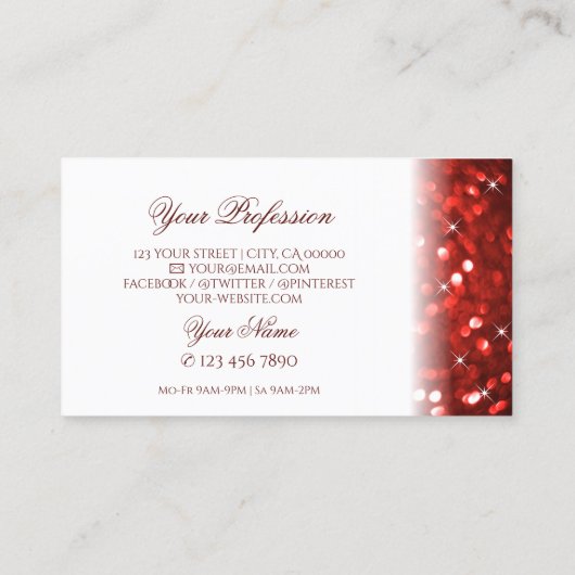 Stijlvol wit en rood glitter Professional Visitekaartje (Achterkant)