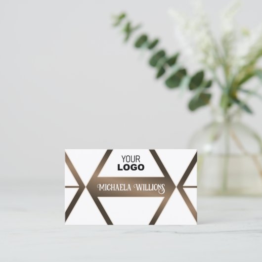 Stijlvol wit Geometric Brown Shimmer met Logo Visitekaartje (Staand voorkant)