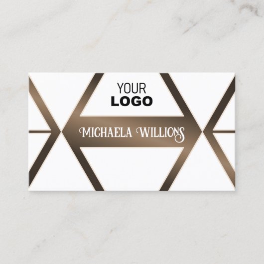 Stijlvol wit Geometric Brown Shimmer met Logo Visitekaartje (Voorkant)