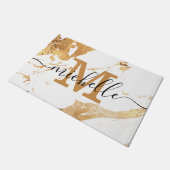 Stijlvol wit goudkleurig zwart logo deurmat (Schuin)