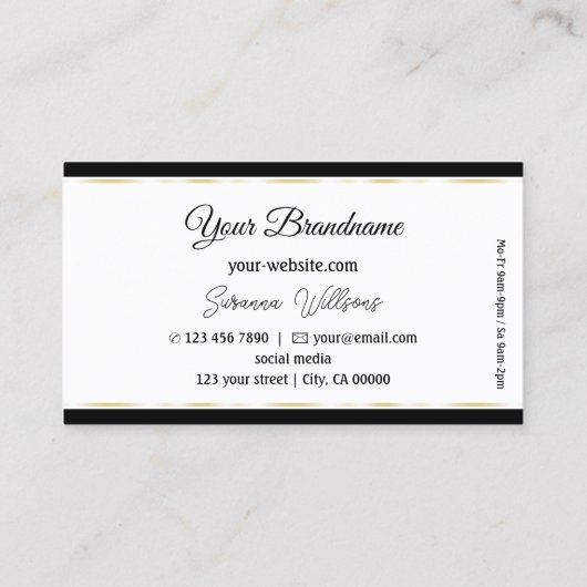 Stijlvol wit met zwart en gouden strepen modern visitekaartje (Achterkant)