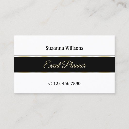 Stijlvol wit met zwart en gouden strepen modern visitekaartje (Voorkant)