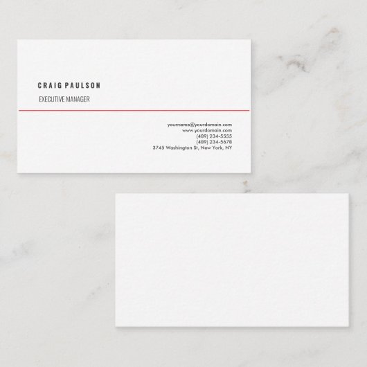 Stijlvol, wit, minimalistisch, eenvoudig visitekaartje (Voorkant / Achterkant)