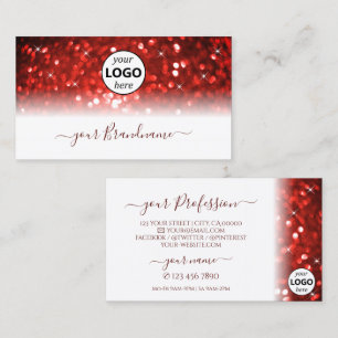 Stijlvol wit rood glitter met Logo modern Visitekaartje