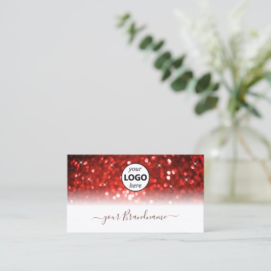 Stijlvol wit rood glitter met Logo modern Visitekaartje (Staand voorkant)