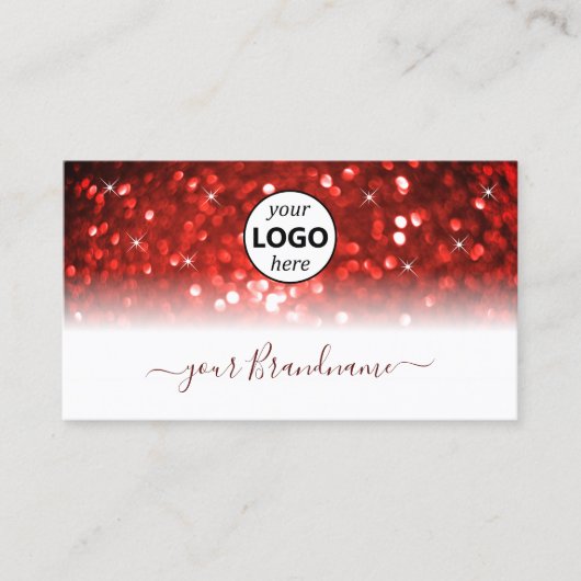 Stijlvol wit rood glitter met Logo modern Visitekaartje (Voorkant)
